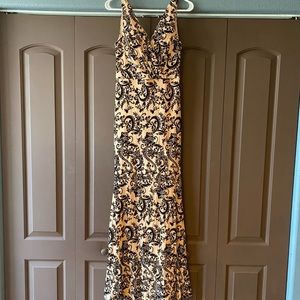 Floor length textured velvet evening gown